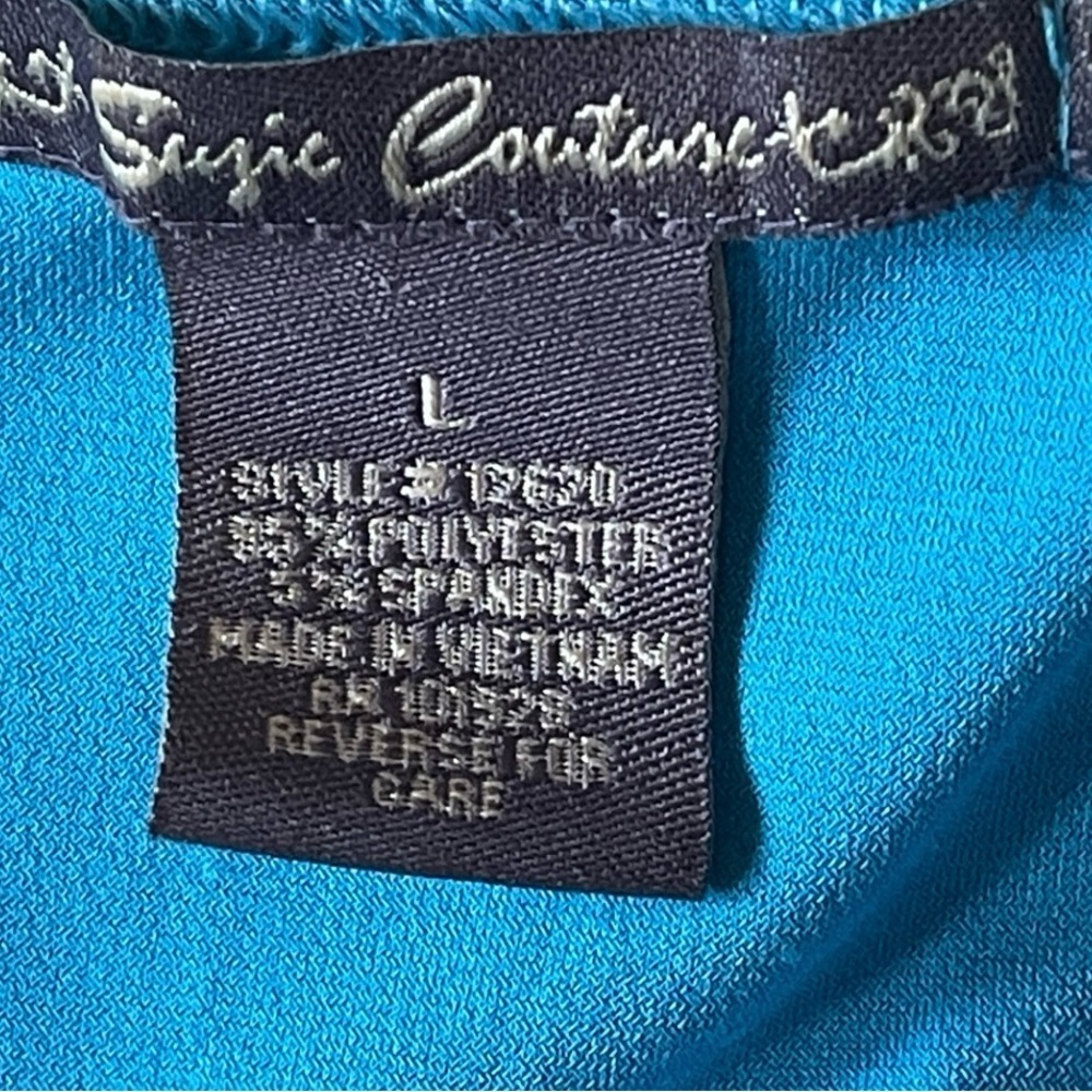 Teal Empire Waist Blouse Ruched Tie Sleeve Flowy Stretch Top Babydoll Large - Picture 8 of 8